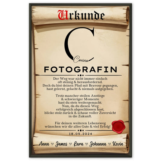Ausbildungsabschluss Geschenk Fotografin Poster Urkunde