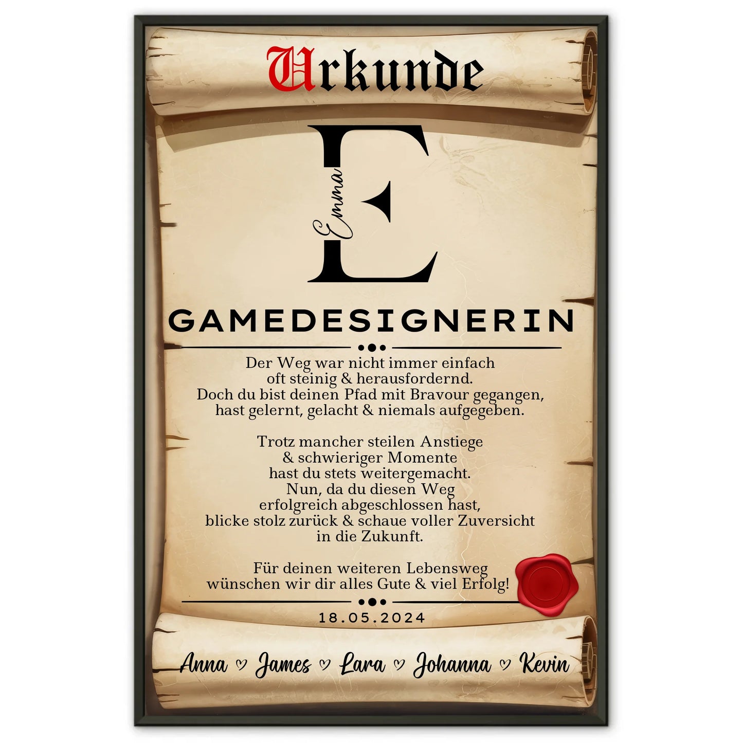 Geschenk Abschluss Ausbildung Poster UrkundeGamedesignerin
