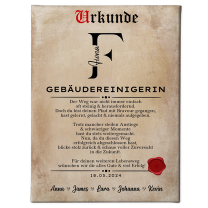 Ausbildungsabschluss Geschenk Gebäudereinigerin Leinwand Urkunde 1