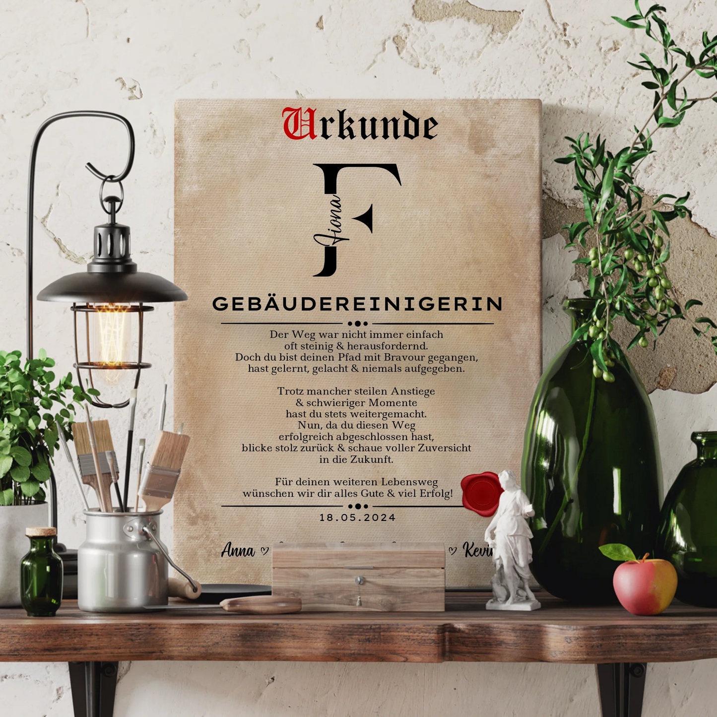 Ausbildungsabschluss Geschenk Gebäudereinigerin Leinwand Urkunde 3