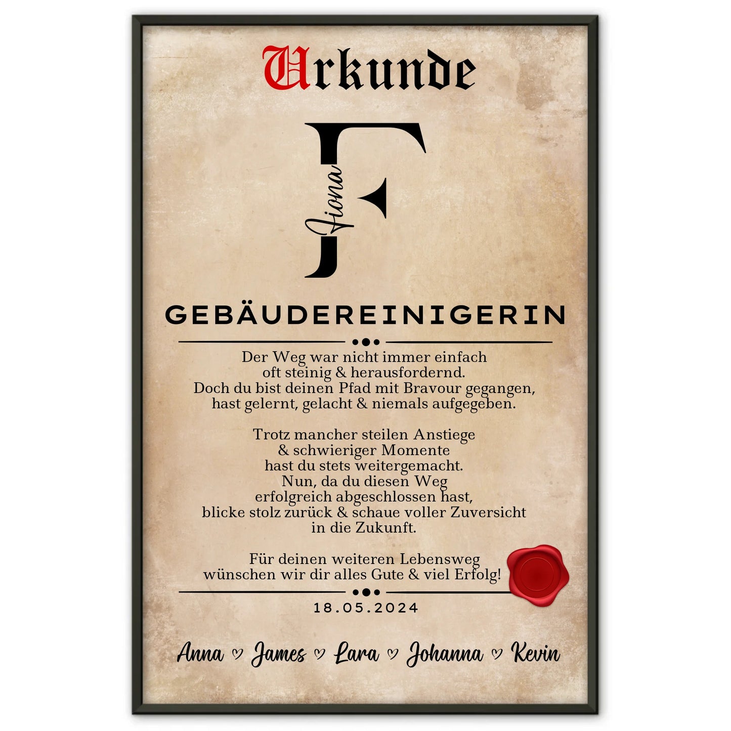 Poster UrkundeAusbildungsabschluss GeschenkGebäudereinigerin