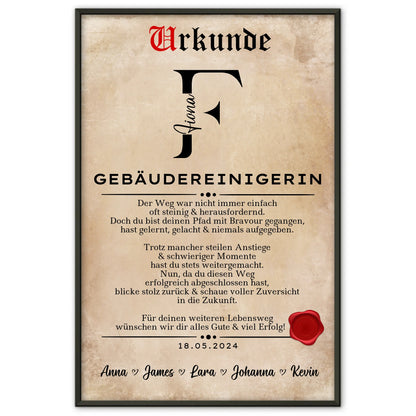 Poster UrkundeAusbildungsabschluss GeschenkGebäudereinigerin