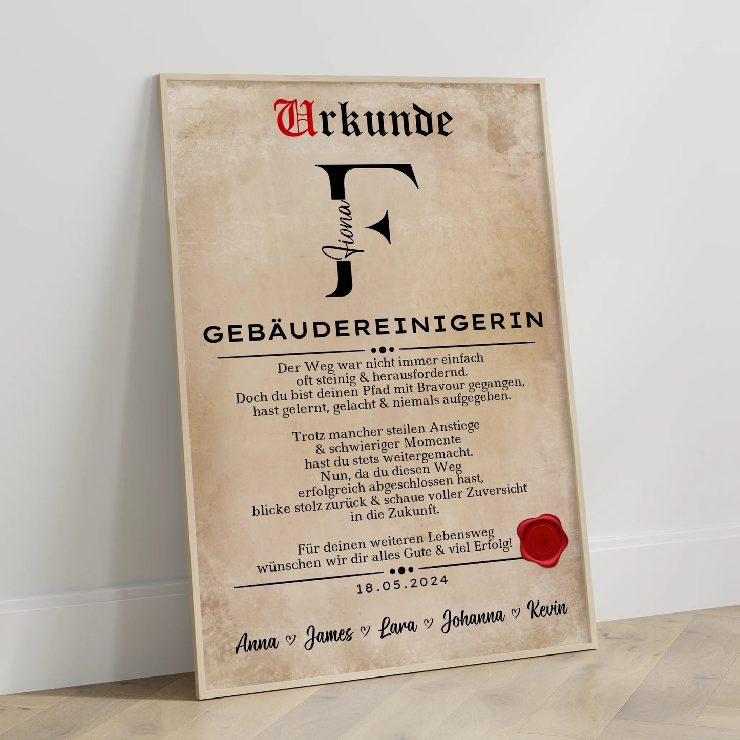 Poster UrkundeAusbildungsabschluss GeschenkGebäudereinigerin