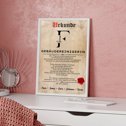 Poster UrkundeAusbildungsabschluss GeschenkGebäudereinigerin