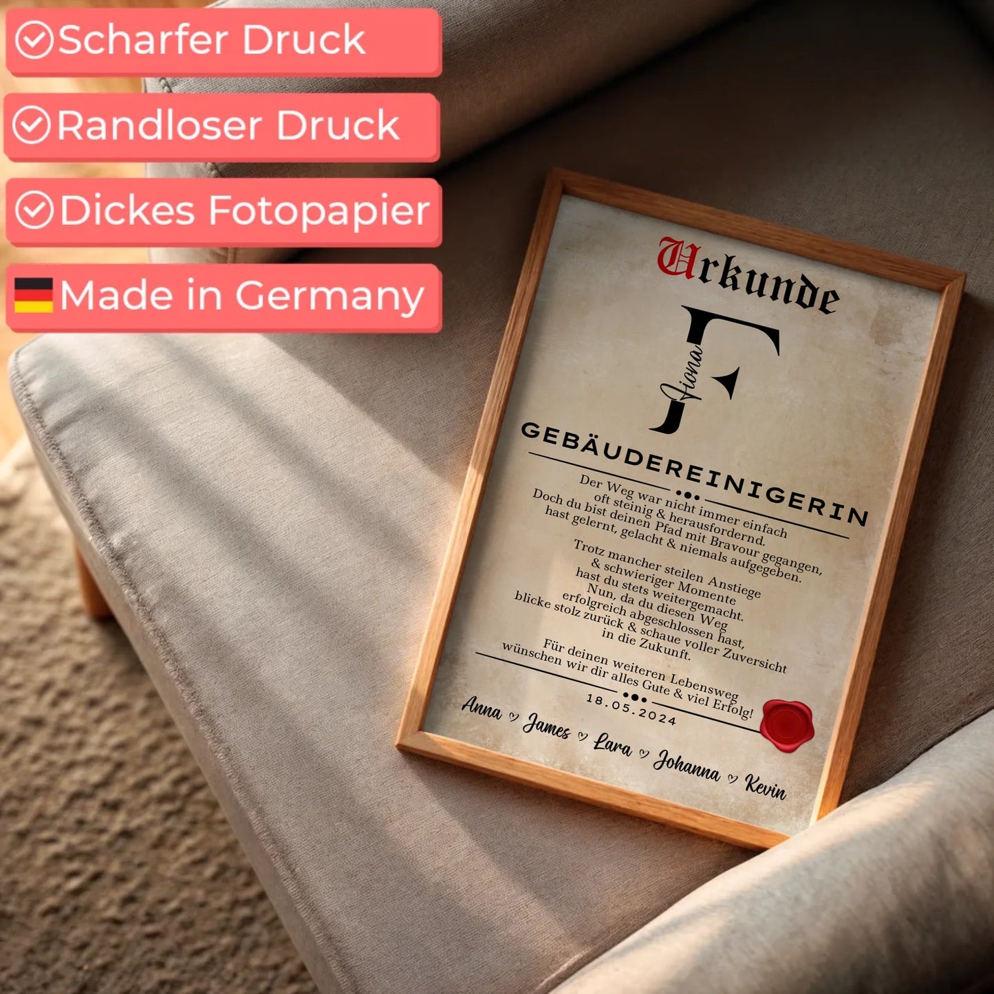Poster UrkundeAusbildungsabschluss GeschenkGebäudereinigerin