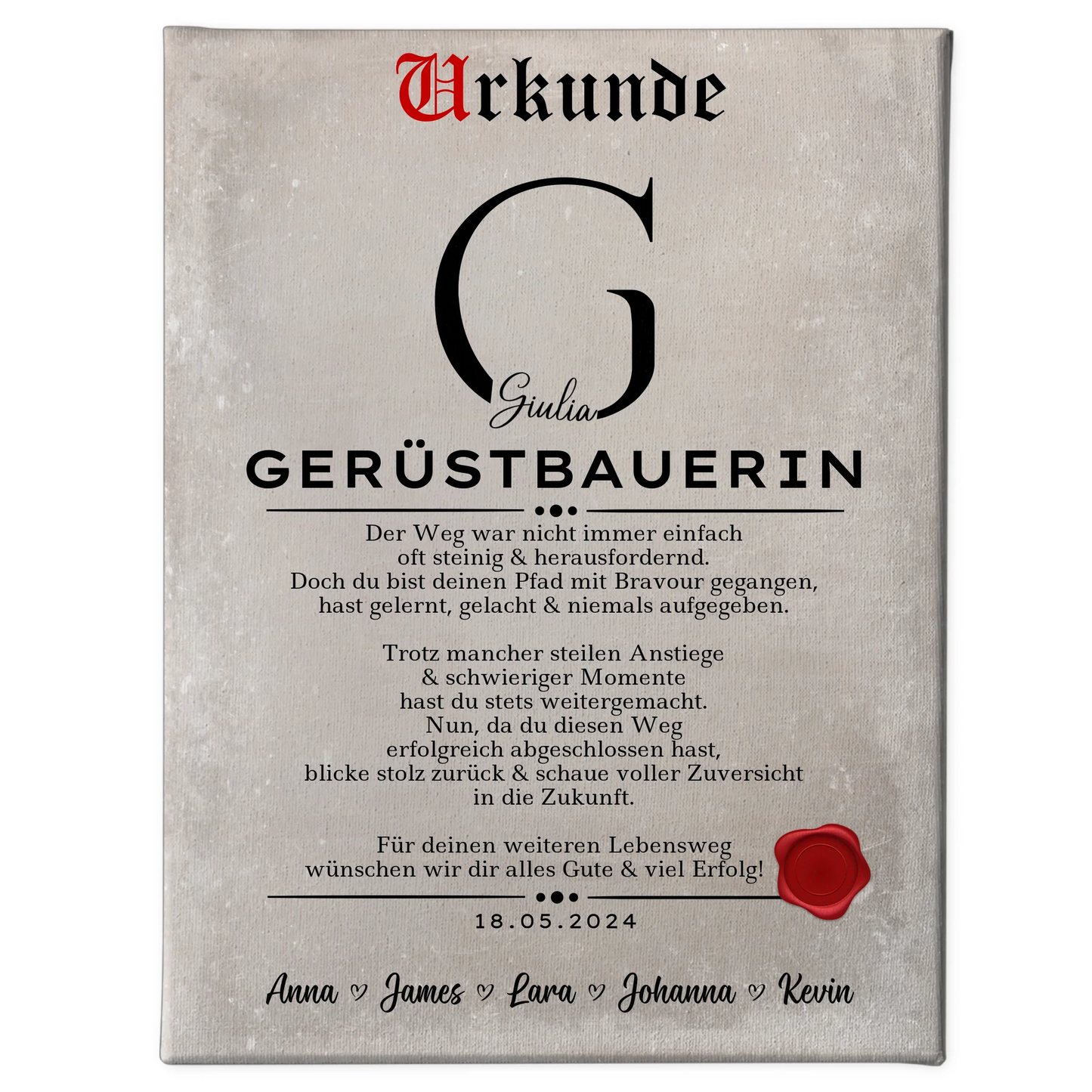 Geschenk Zum Abschluss Ausbildung Gerüstbauerin Leinwand Urkunde 1