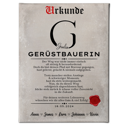 Geschenk Zum Abschluss Ausbildung Gerüstbauerin Leinwand Urkunde 1