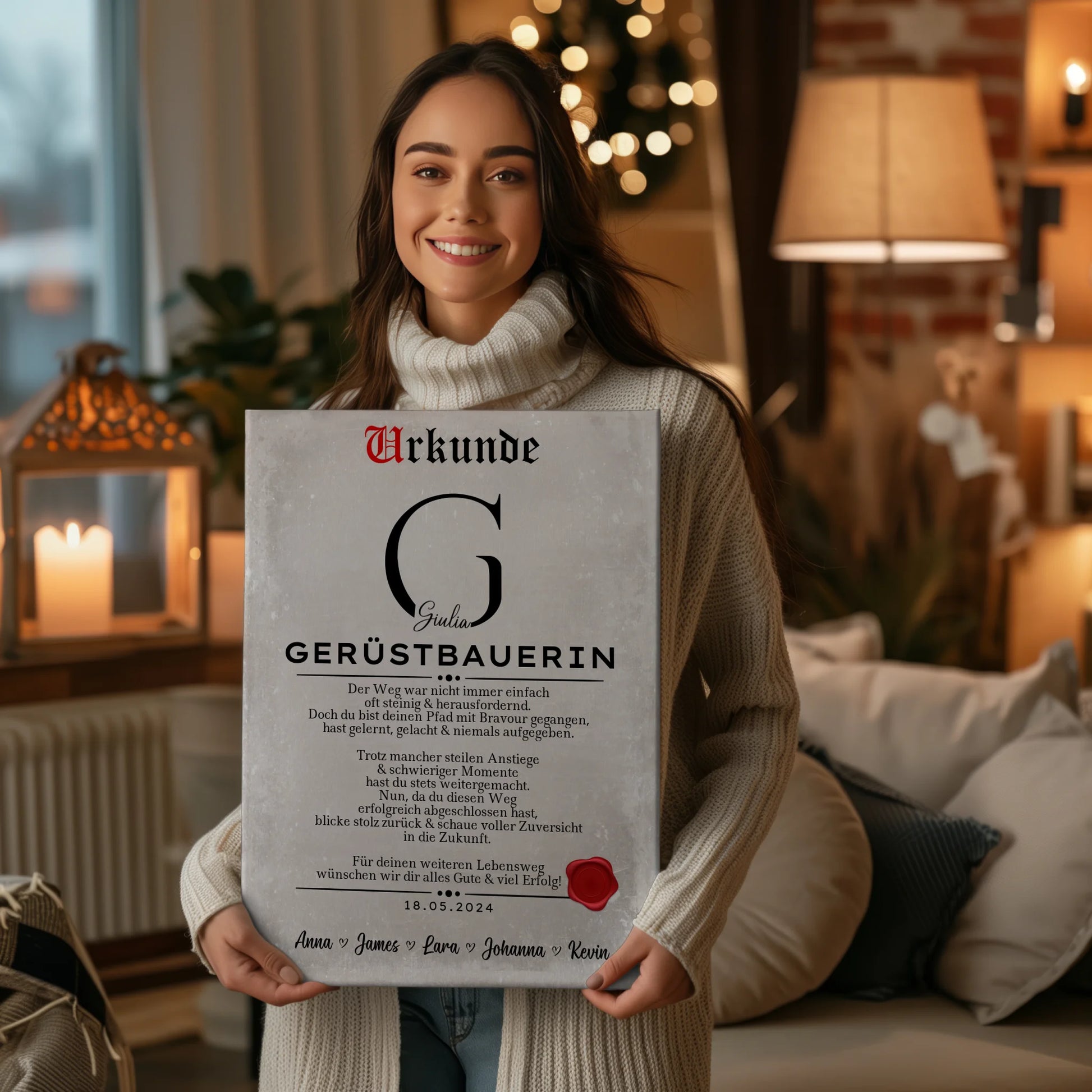 Geschenk Zum Abschluss Ausbildung Gerüstbauerin Leinwand Urkunde 2