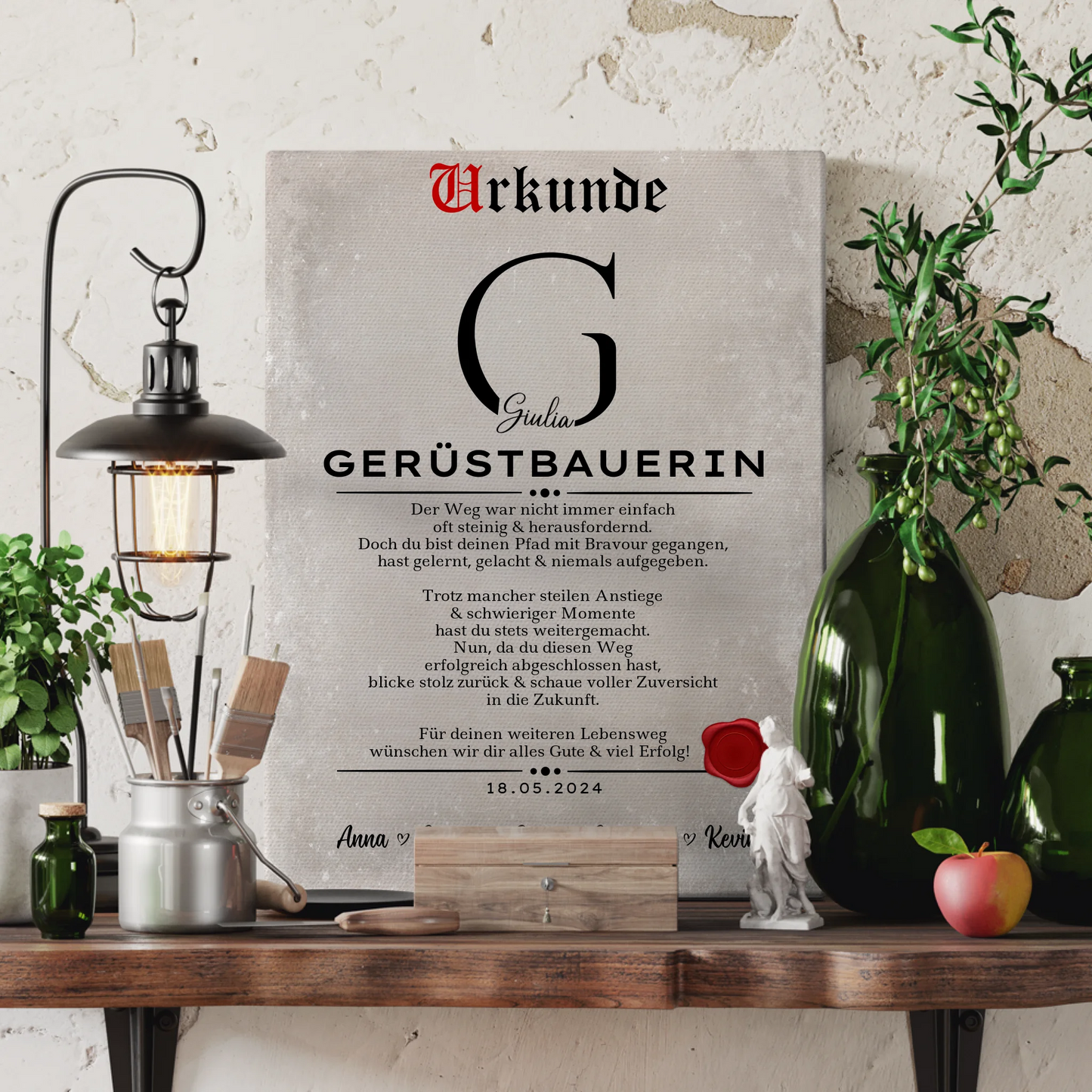 Geschenk Zum Abschluss Ausbildung Gerüstbauerin Leinwand Urkunde 3