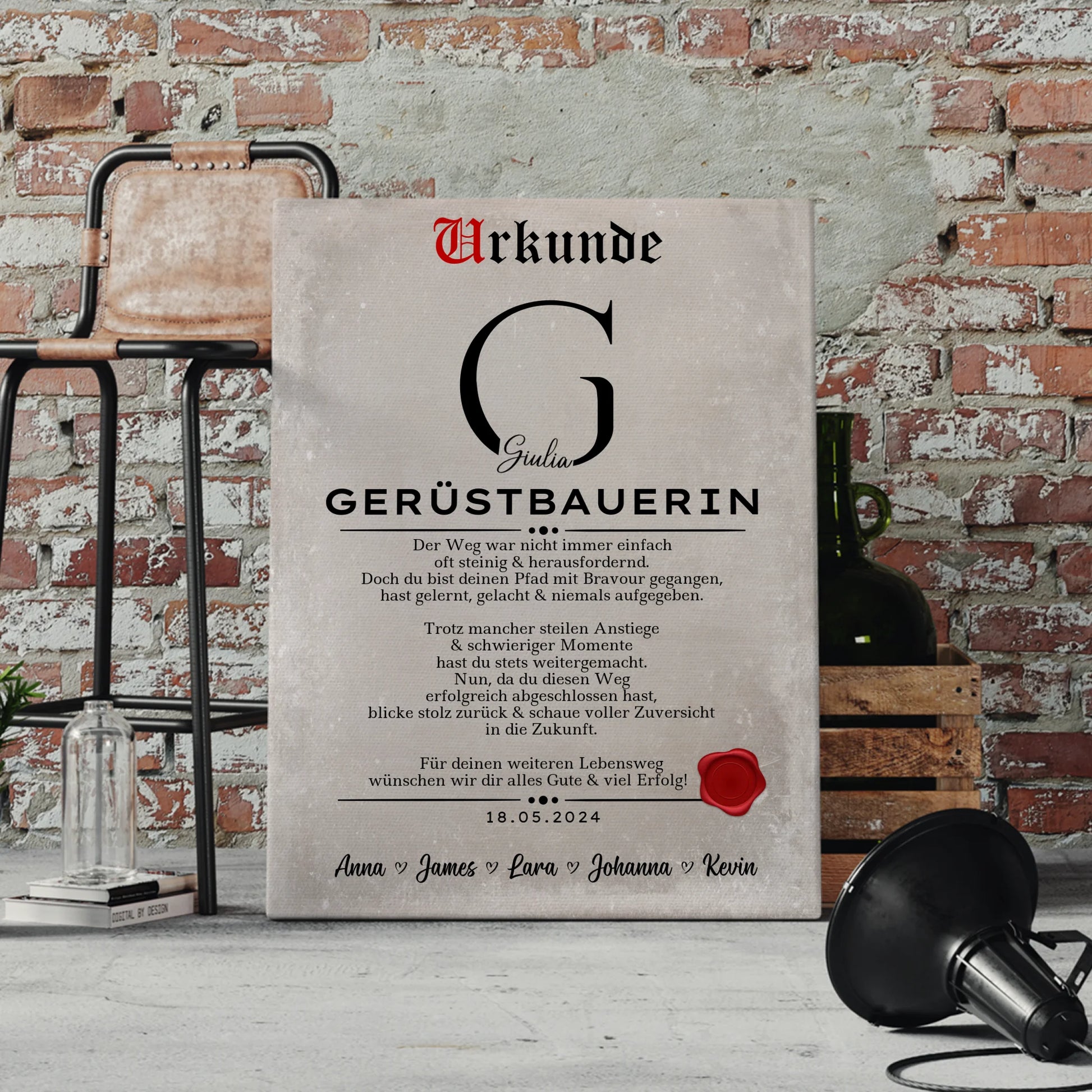 Geschenk Zum Abschluss Ausbildung Gerüstbauerin Leinwand Urkunde 4