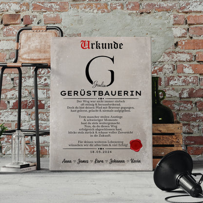 Geschenk Zum Abschluss Ausbildung Gerüstbauerin Leinwand Urkunde 4