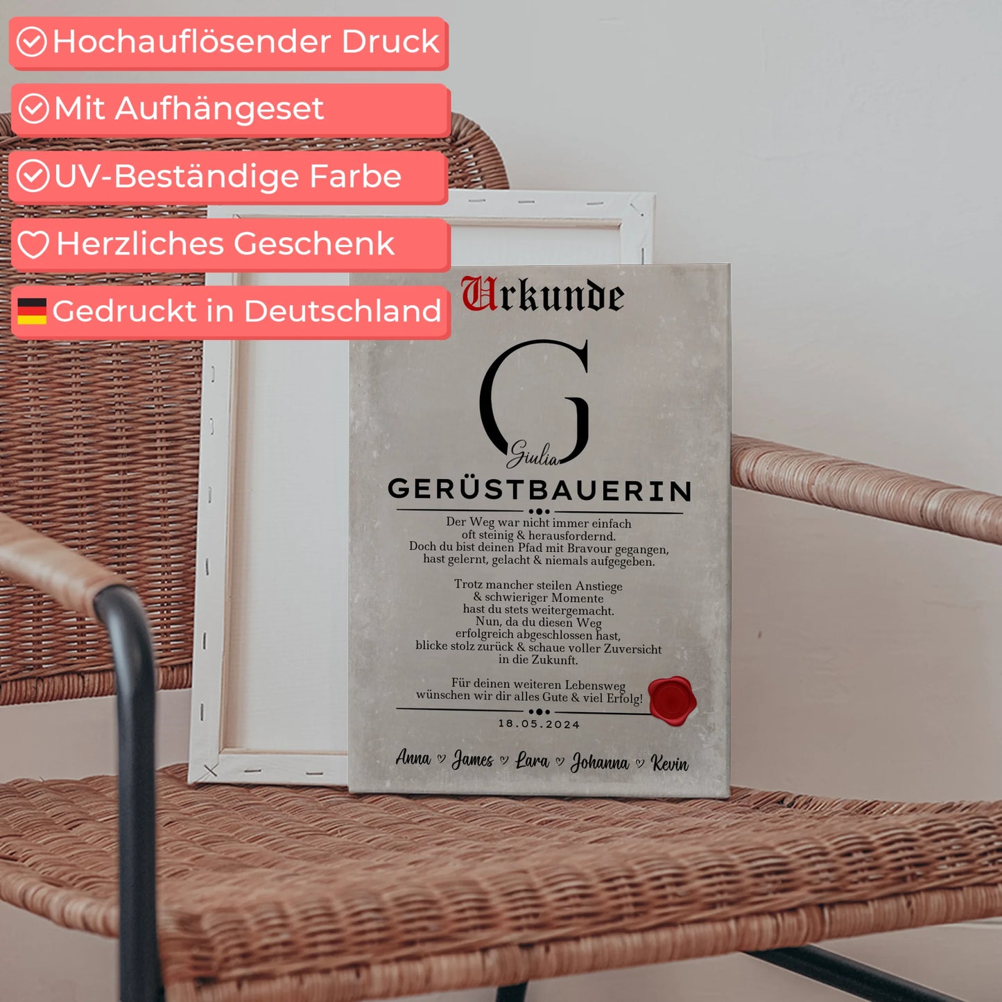 Geschenk Zum Abschluss Ausbildung Gerüstbauerin Leinwand Urkunde 5