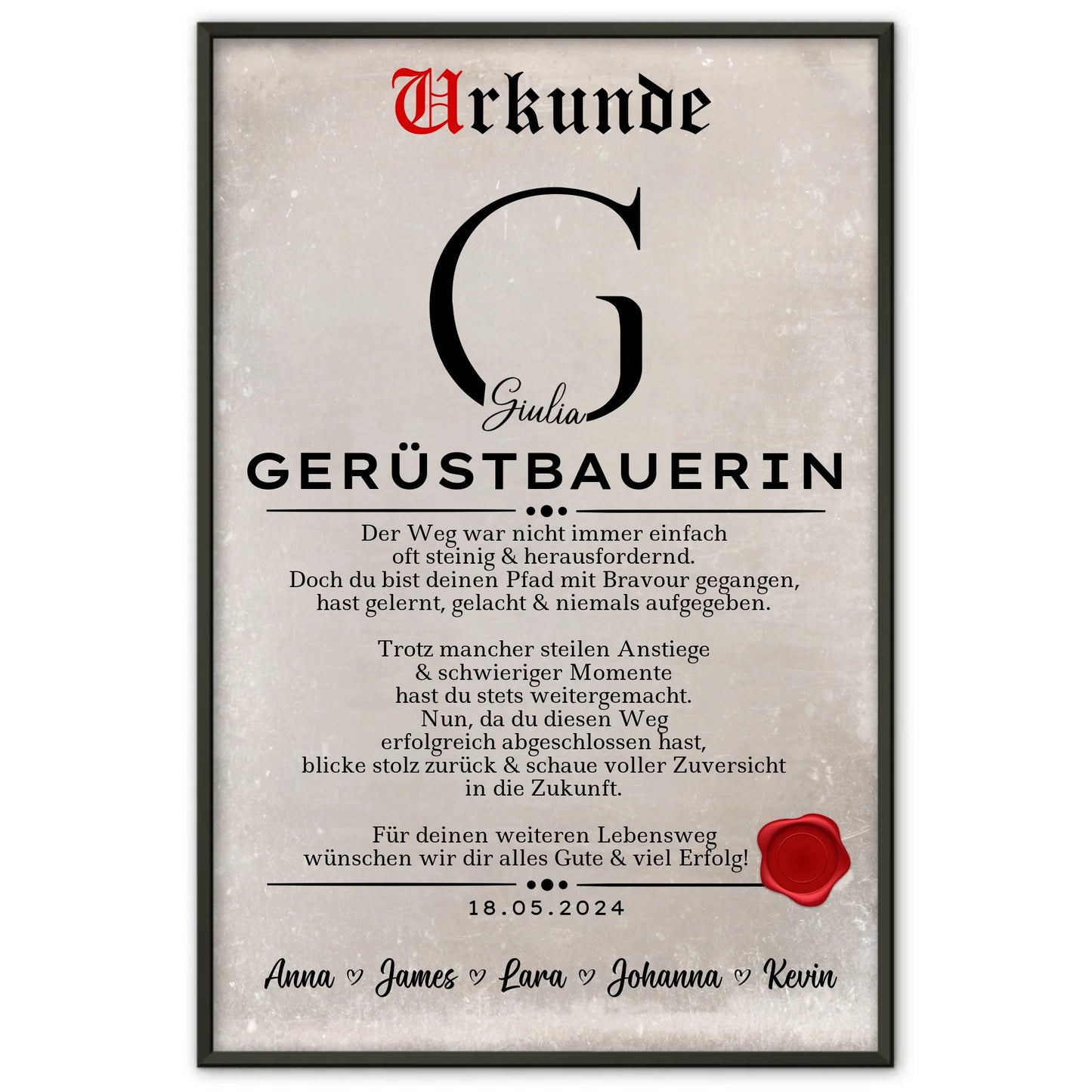 Geschenk Zum Abschluss AusbildungGeruestbauerinPoster Urkunde