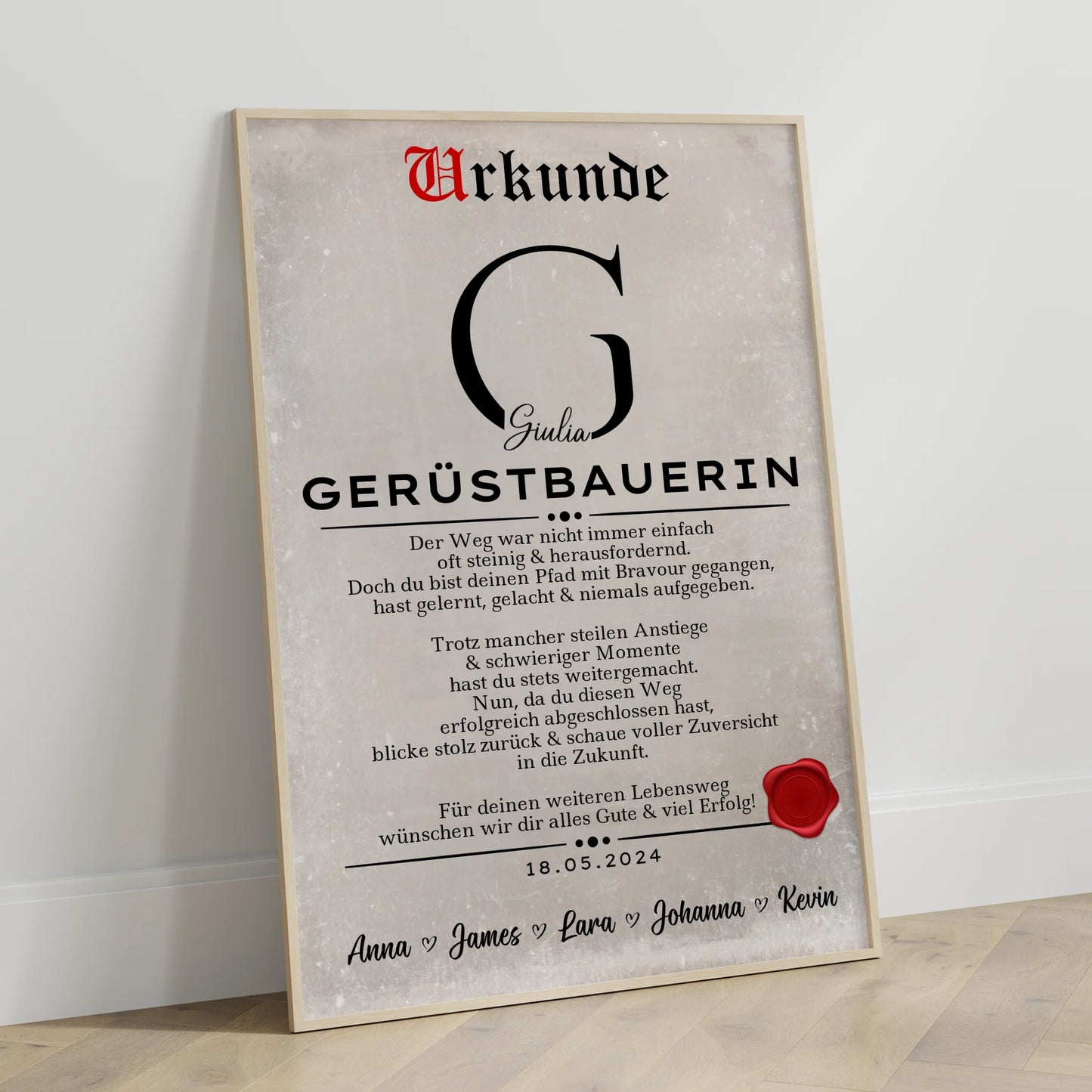 Geschenk Zum Abschluss AusbildungGeruestbauerinPoster Urkunde