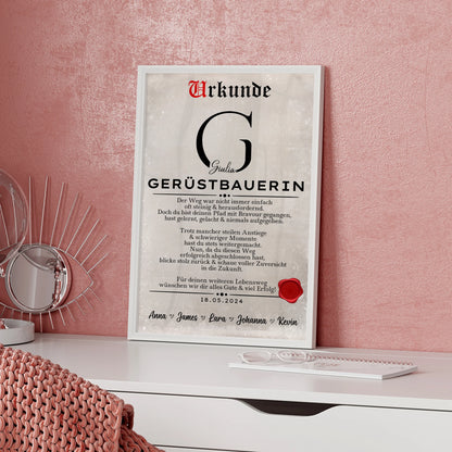 Geschenk Zum Abschluss AusbildungGeruestbauerinPoster Urkunde