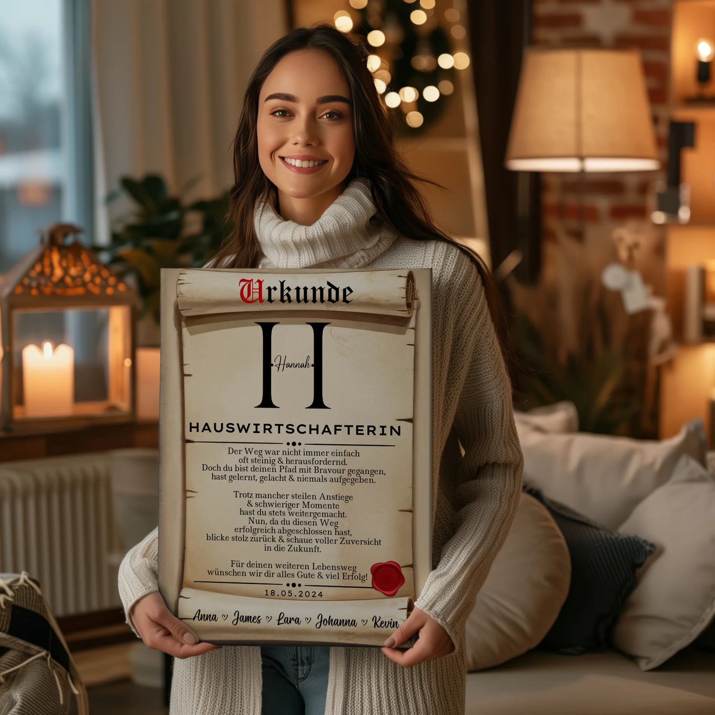 Geschenk Abschluss Ausbildung Hauswirtschafterin Leinwand Urkunde 2
