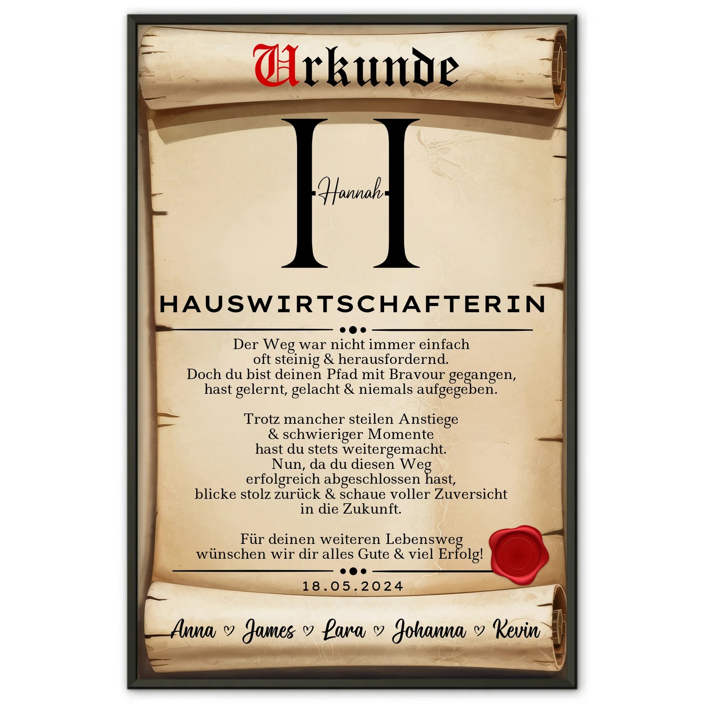 Geschenk Abschluss Ausbildung Hauswirtschafterin Poster Urkunde personalisiert