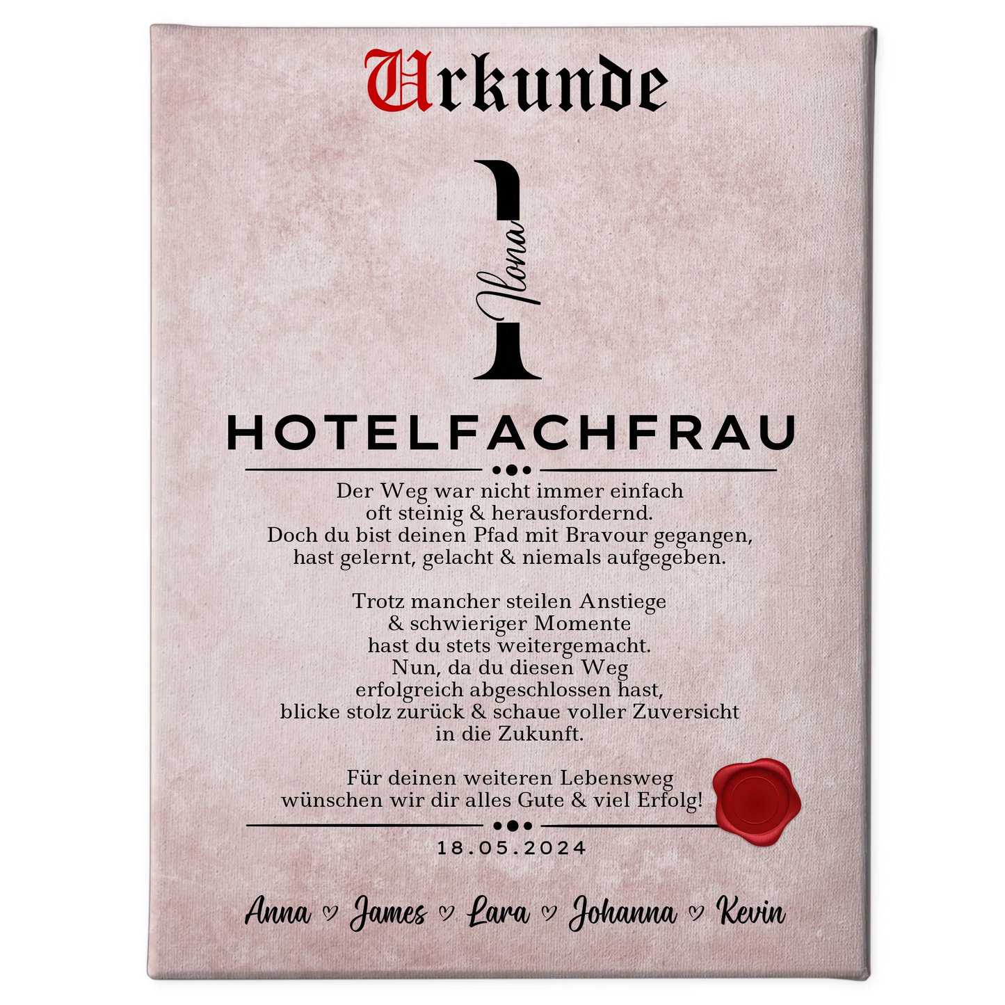 Ausbildungsabschluss Geschenk Hotelfachfrau Leinwand Urkunde 1
