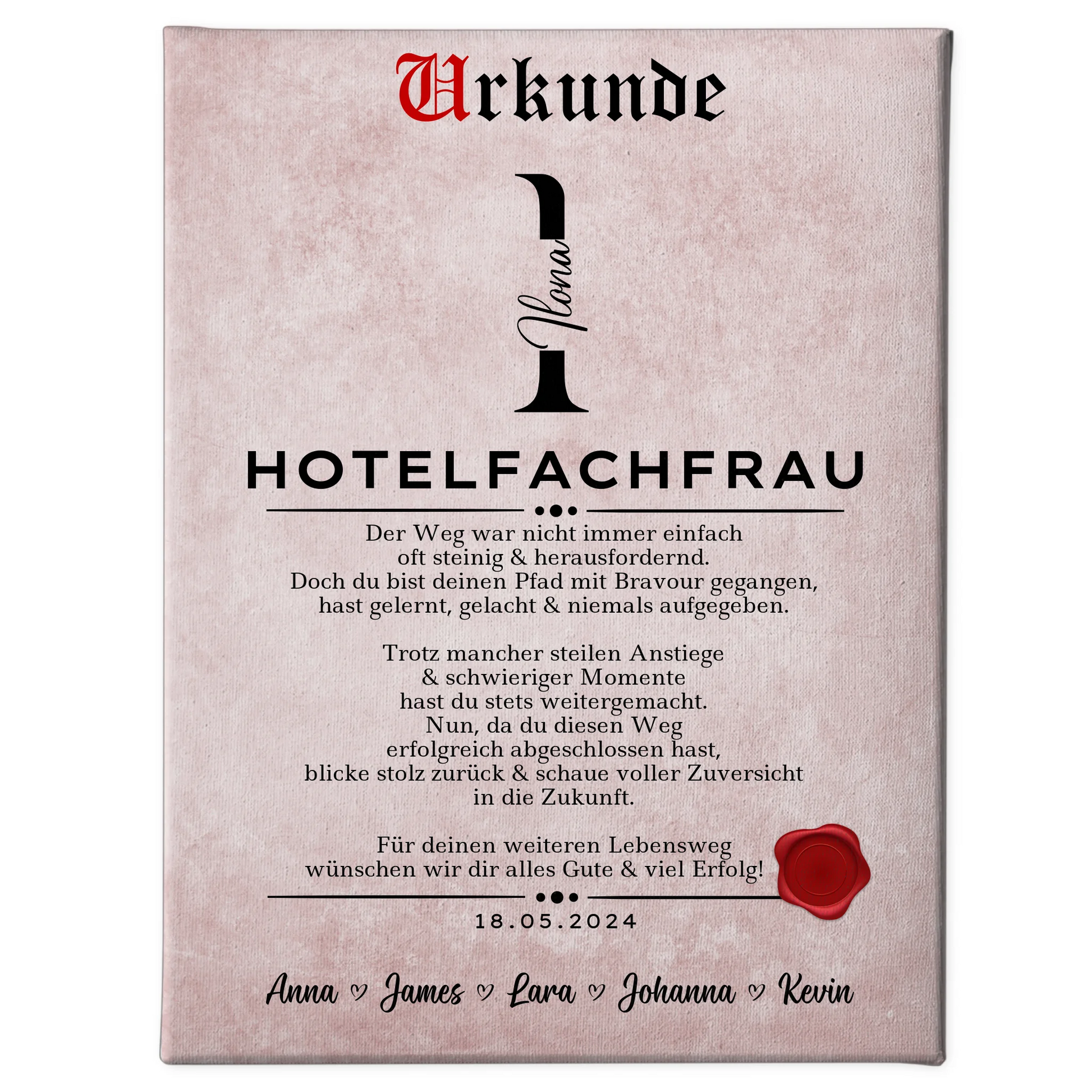 Ausbildungsabschluss Geschenk Hotelfachfrau Leinwand Urkunde 1