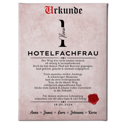 Ausbildungsabschluss Geschenk Hotelfachfrau Leinwand Urkunde 1