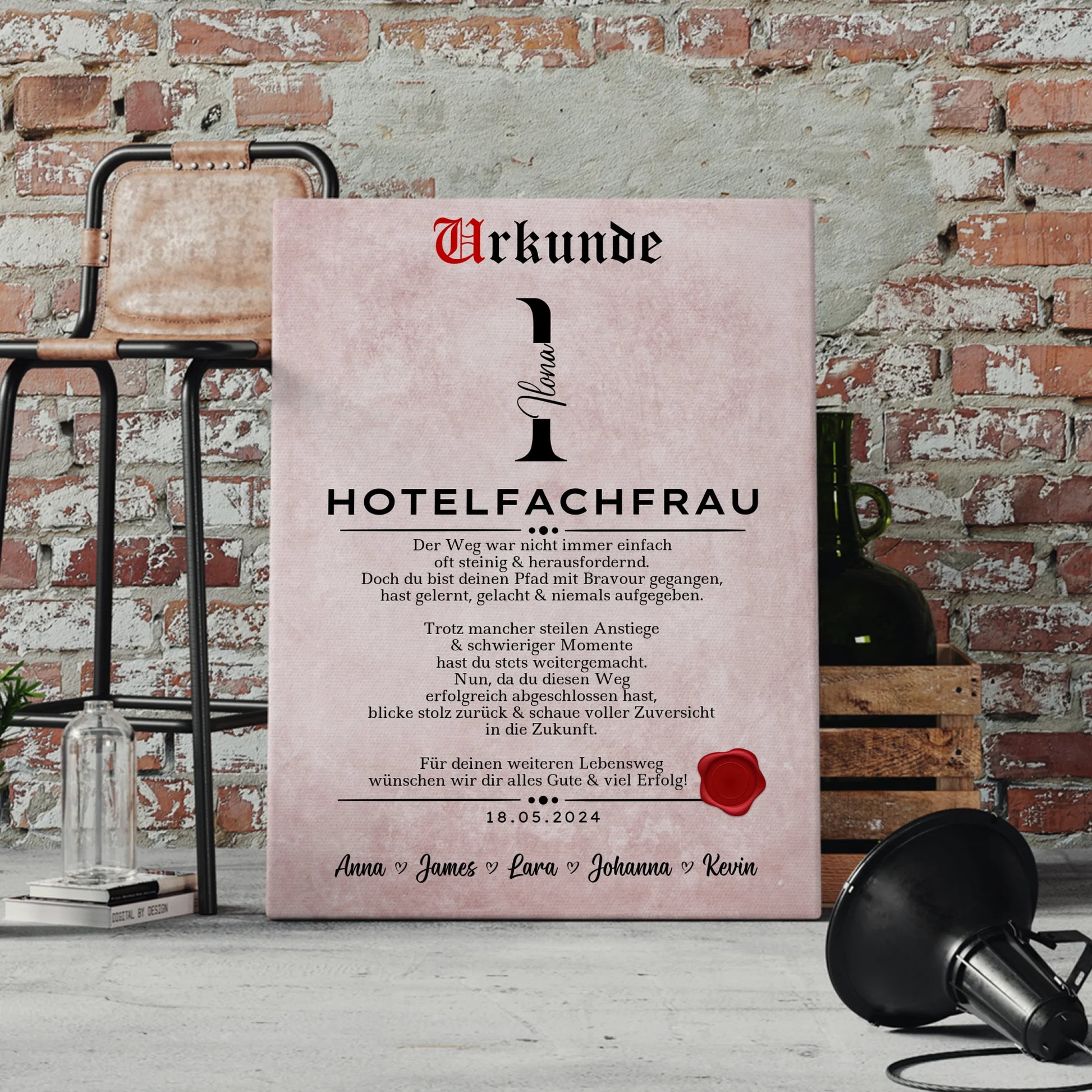 Ausbildungsabschluss Geschenk Hotelfachfrau Leinwand Urkunde 4