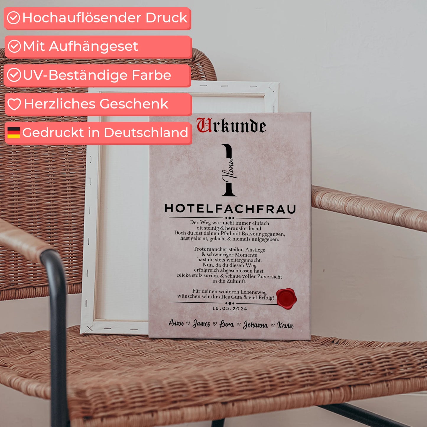 Ausbildungsabschluss Geschenk Hotelfachfrau Leinwand Urkunde 5