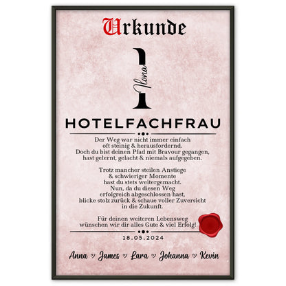 Ausbildungsabschluss Geschenk Hotelfachfrau Poster Urkunde