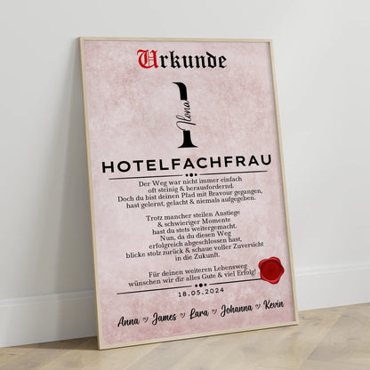 Ausbildungsabschluss Geschenk Hotelfachfrau Poster Urkunde
