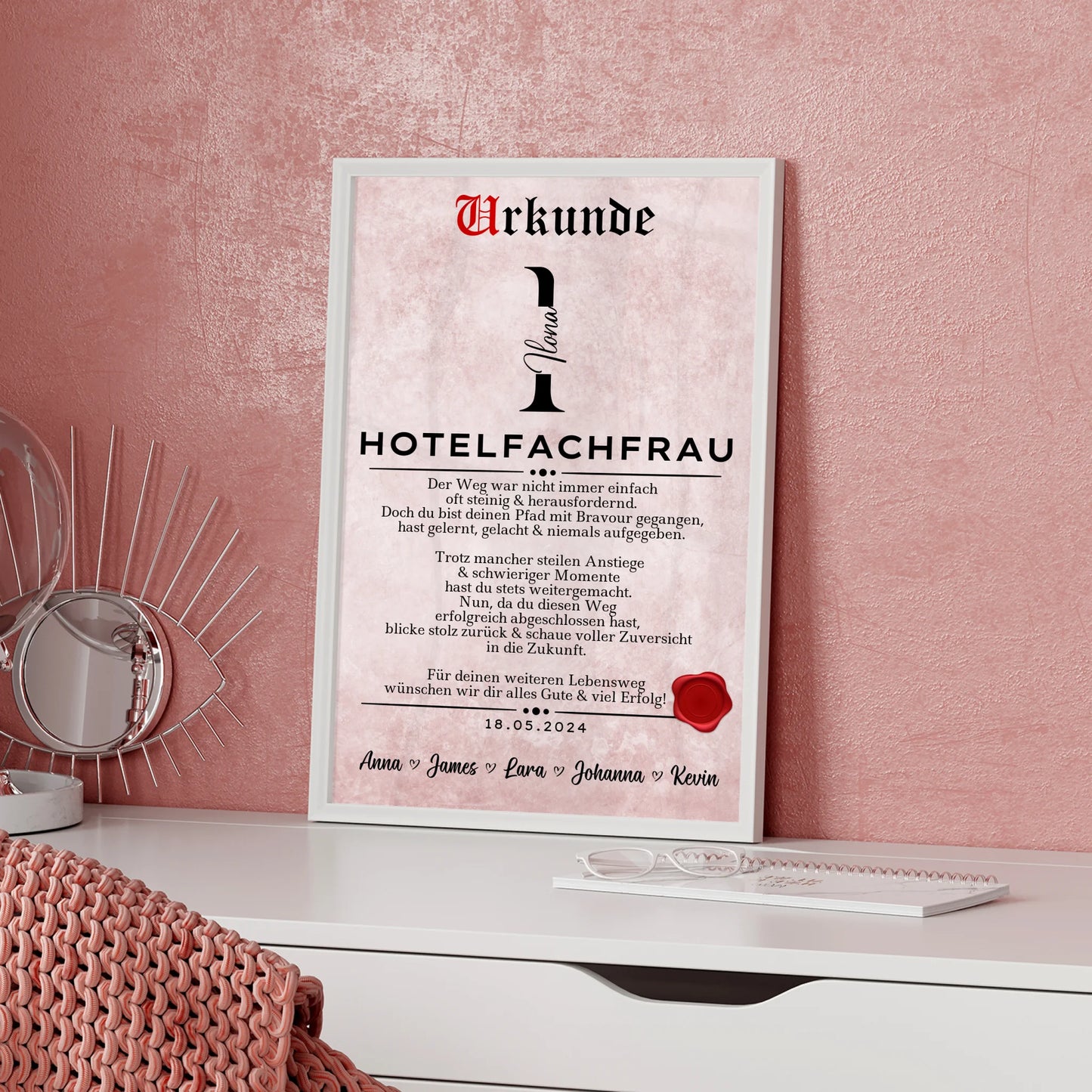 Ausbildungsabschluss Geschenk Hotelfachfrau Poster Urkunde