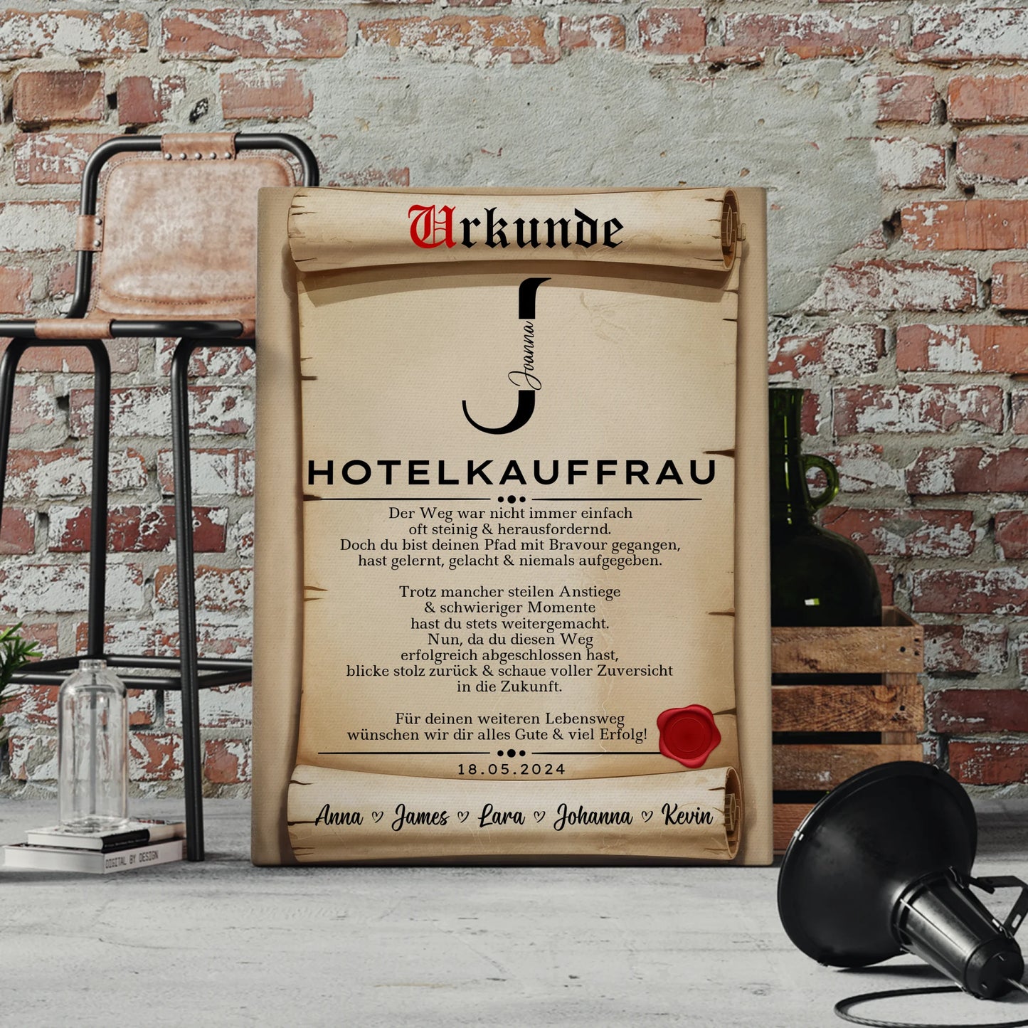 Geschenk Zum Abschluss Ausbildung Hotelkauffrau Leinwand Urkunde 4