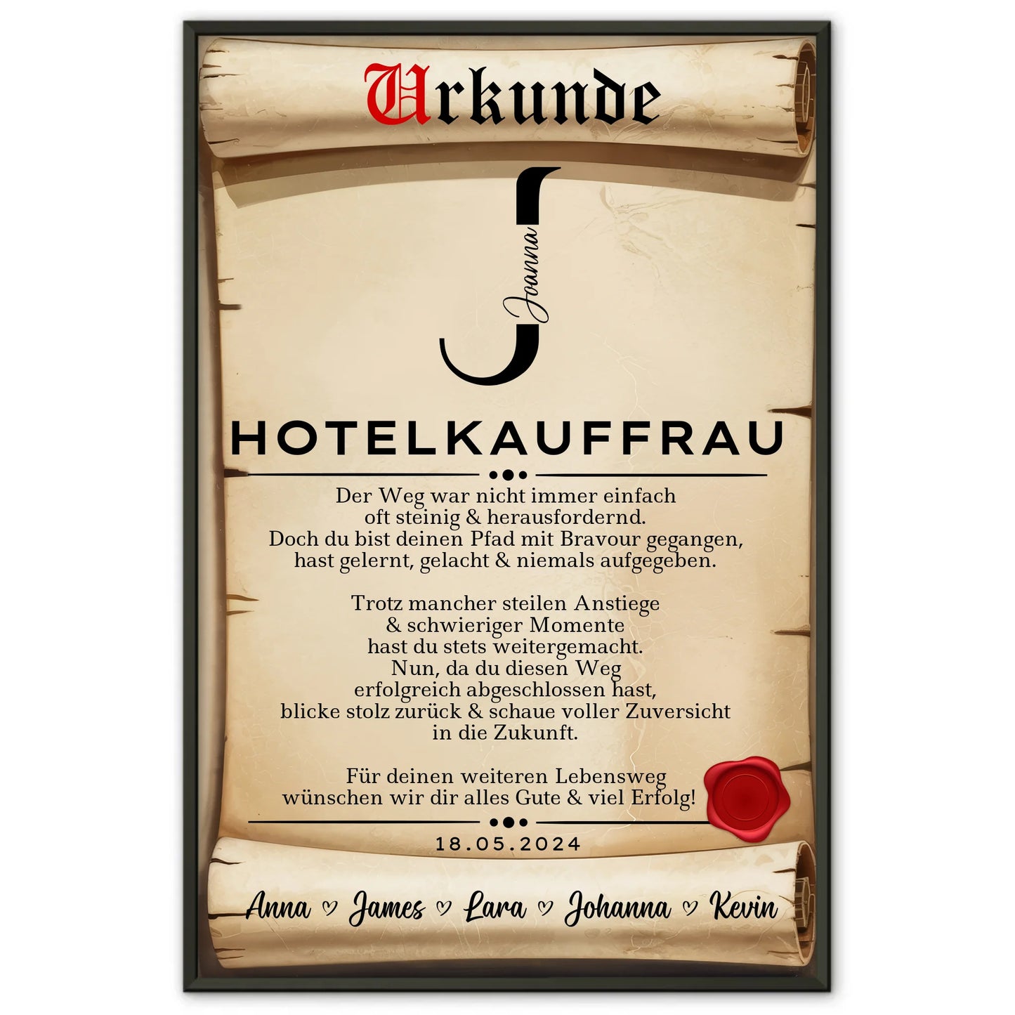Geschenk Zum Abschluss Ausbildung Hotelkauffrau Poster Urkunde