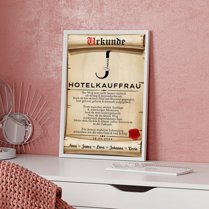Geschenk Zum Abschluss Ausbildung Hotelkauffrau Poster Urkunde