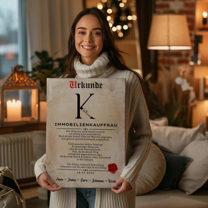 Geschenk Abschluss Ausbildung Immobilienkauffrau Leinwand Urkunde 2