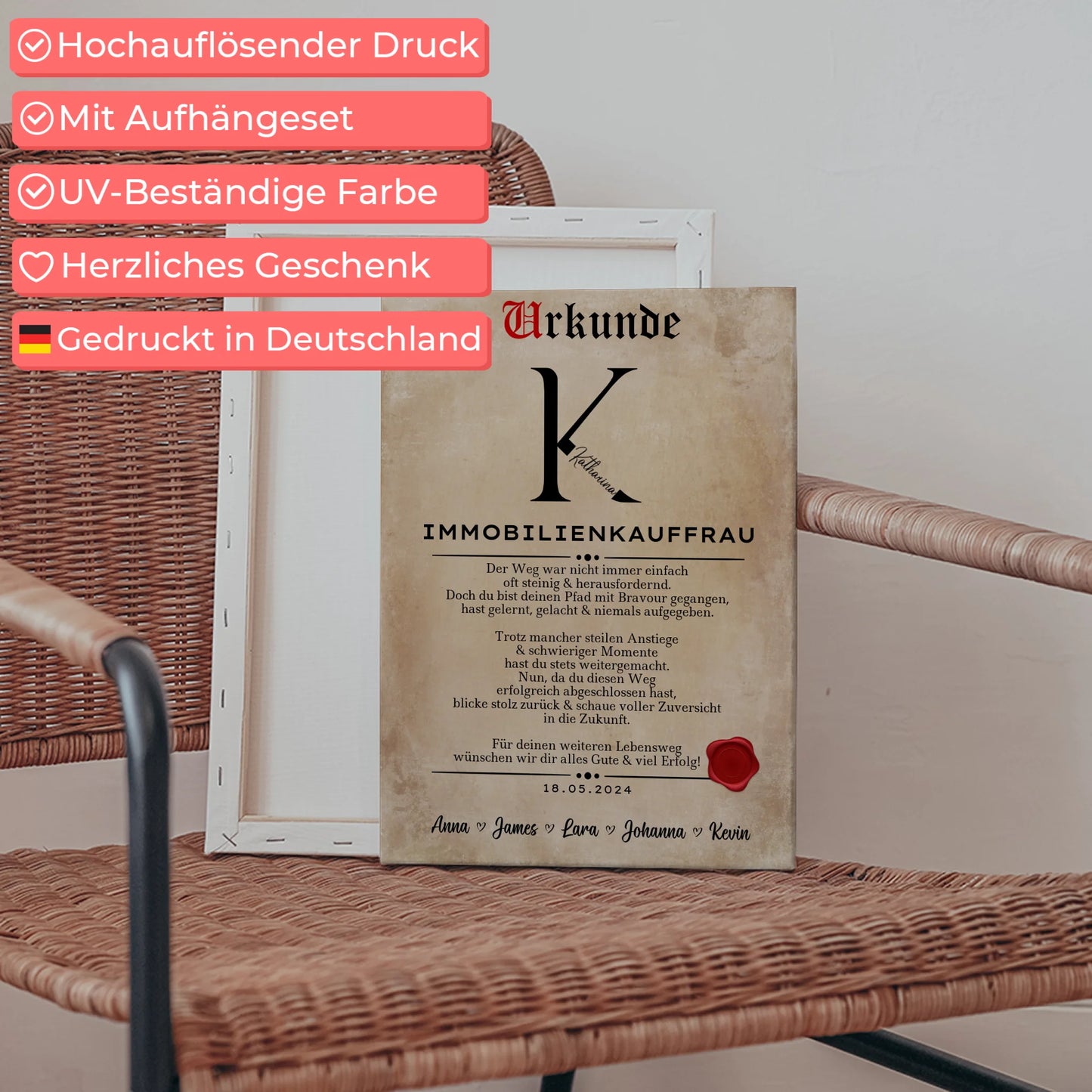Geschenk Abschluss Ausbildung Immobilienkauffrau Leinwand Urkunde 5