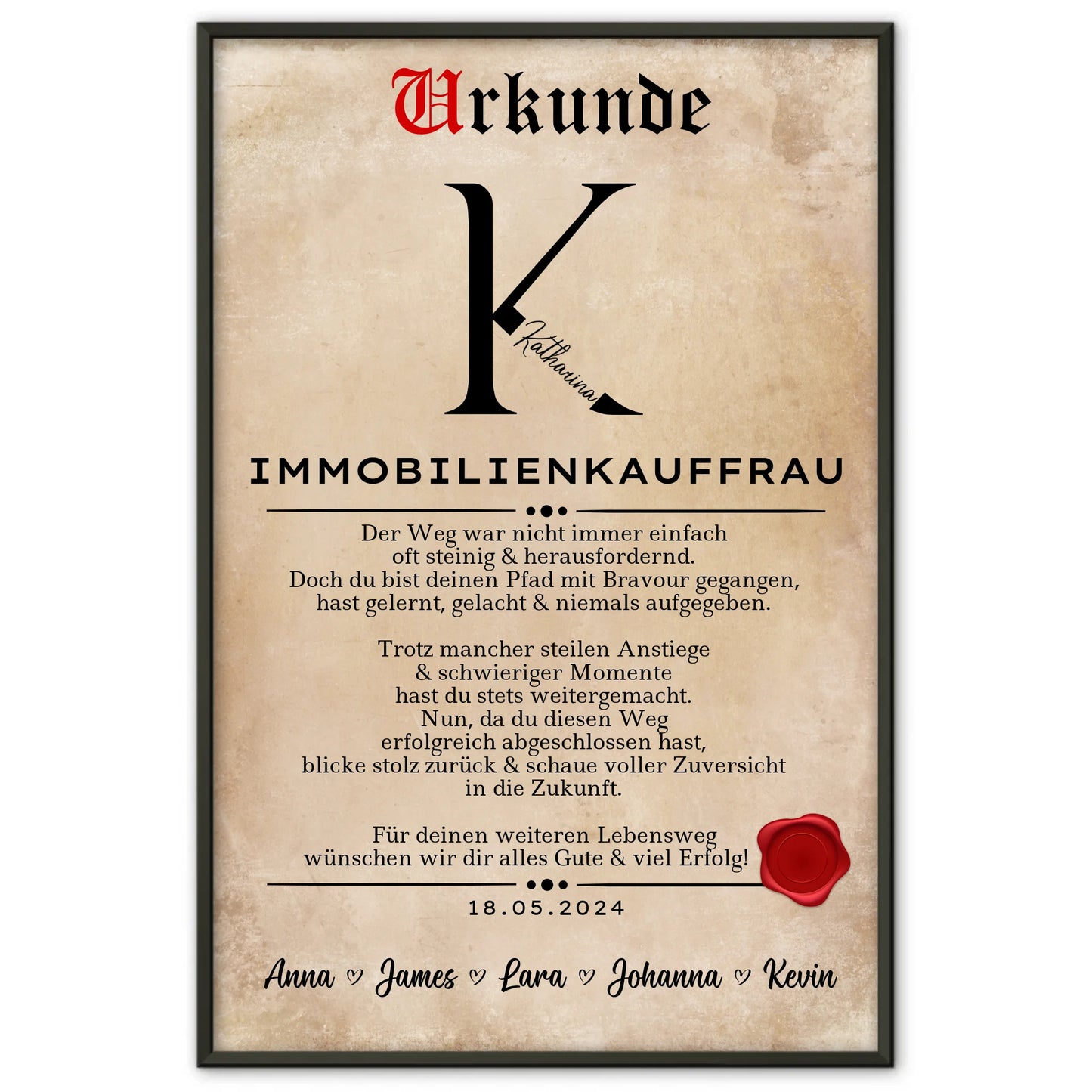 Geschenk Abschluss Ausbildung Immobilienkauffrau Poster Urkunde personalisiert