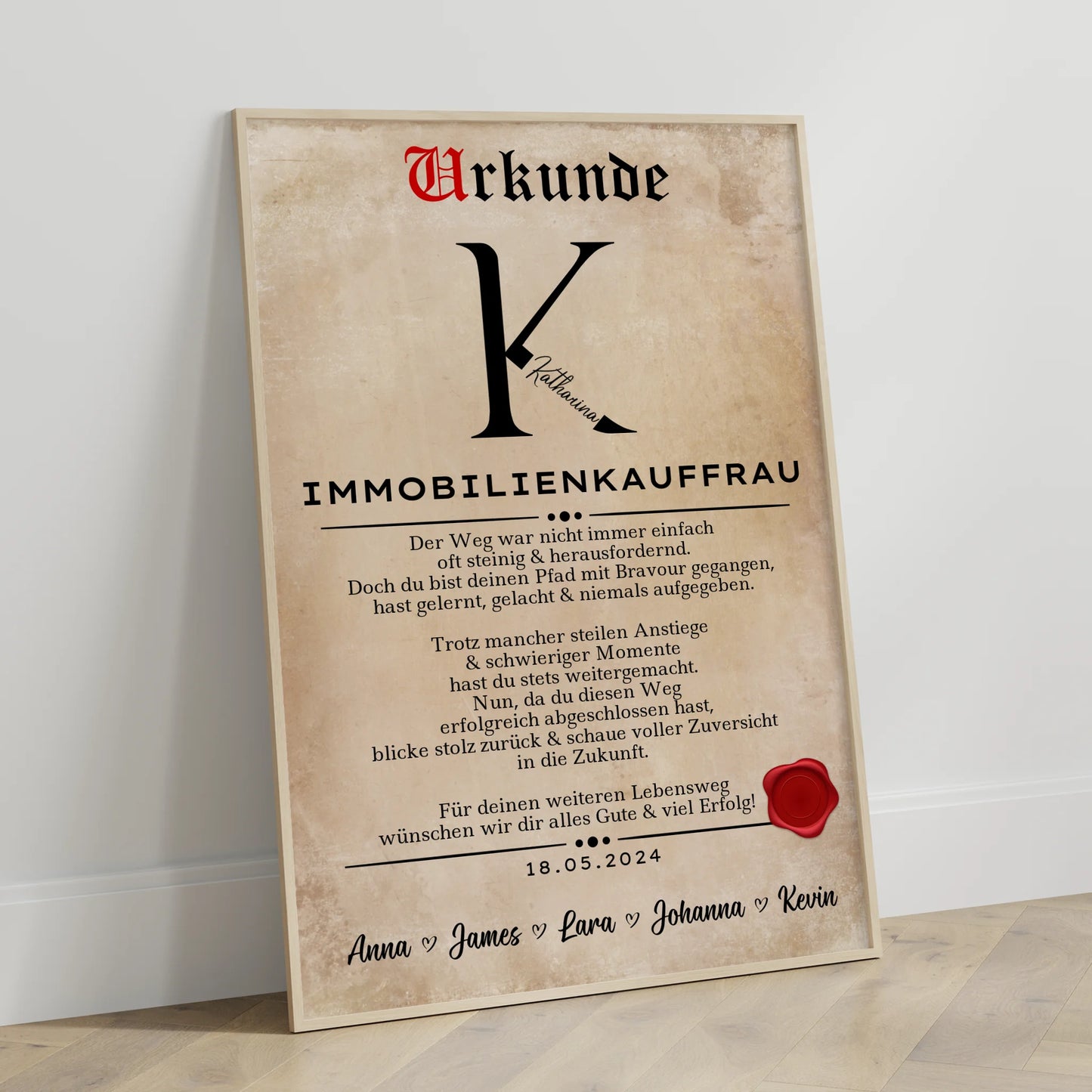 Geschenk Abschluss Ausbildung Immobilienkauffrau Poster Urkunde personalisiert