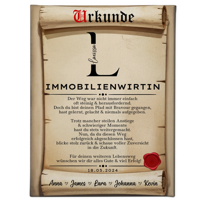 Ausbildungsabschluss Geschenk Immobilienwirtin Leinwand Urkunde 1
