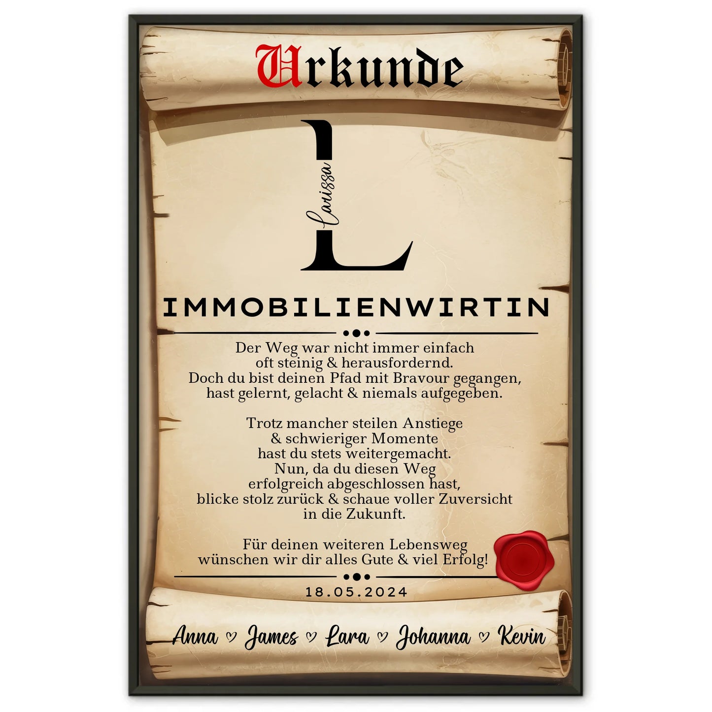 Ausbildungsabschluss Geschenk Immobilienwirtin Poster Urkunde personalisiert