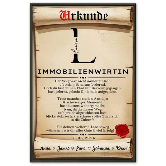 Ausbildungsabschluss Geschenk Immobilienwirtin Poster Urkunde personalisiert