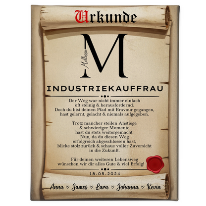 Geschenk Zum Abschluss Ausbildung Industriekauffrau Leinwand Urkunde 1