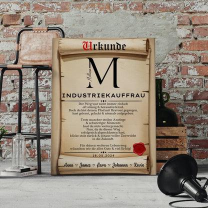 Geschenk Zum Abschluss Ausbildung Industriekauffrau Leinwand Urkunde 4