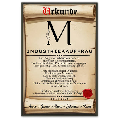 Geschenk Zum Abschluss Ausbildung Industriekauffrau Poster Urkunde Personalisiert