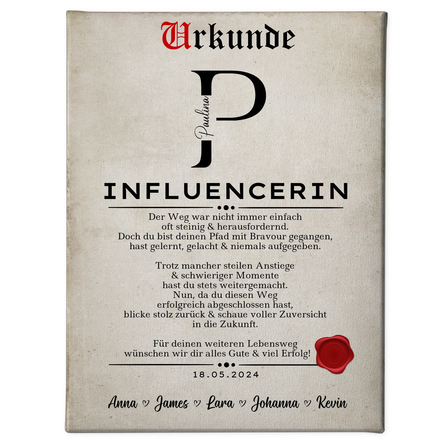 Ausbildungsabschluss Geschenk Influencerin Leinwand Urkunde 1