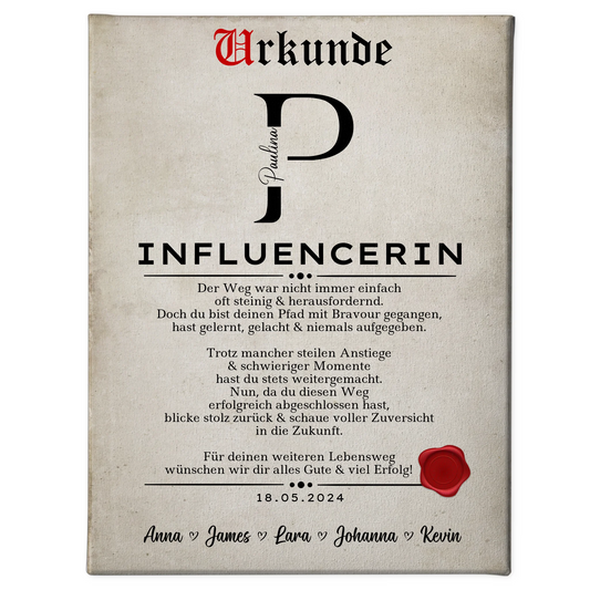 Ausbildungsabschluss Geschenk Influencerin Leinwand Urkunde 1