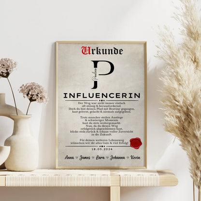 Ausbildungsabschluss Geschenk Influencerin Poster Urkunde
