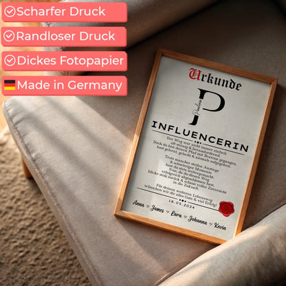 Ausbildungsabschluss Geschenk Influencerin Poster Urkunde