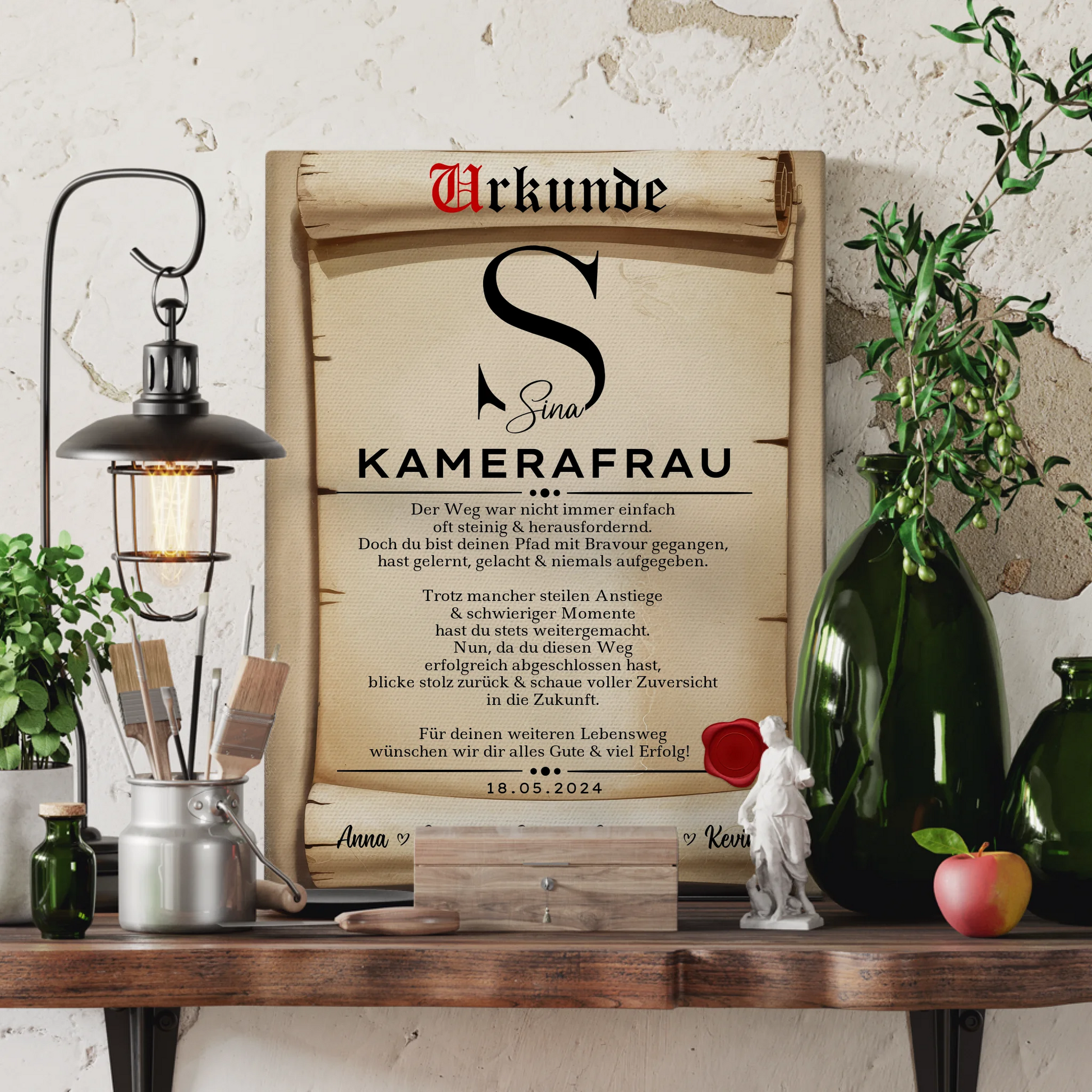 Geschenk Abschluss Ausbildung Kamerafrau Leinwand Urkunde 3