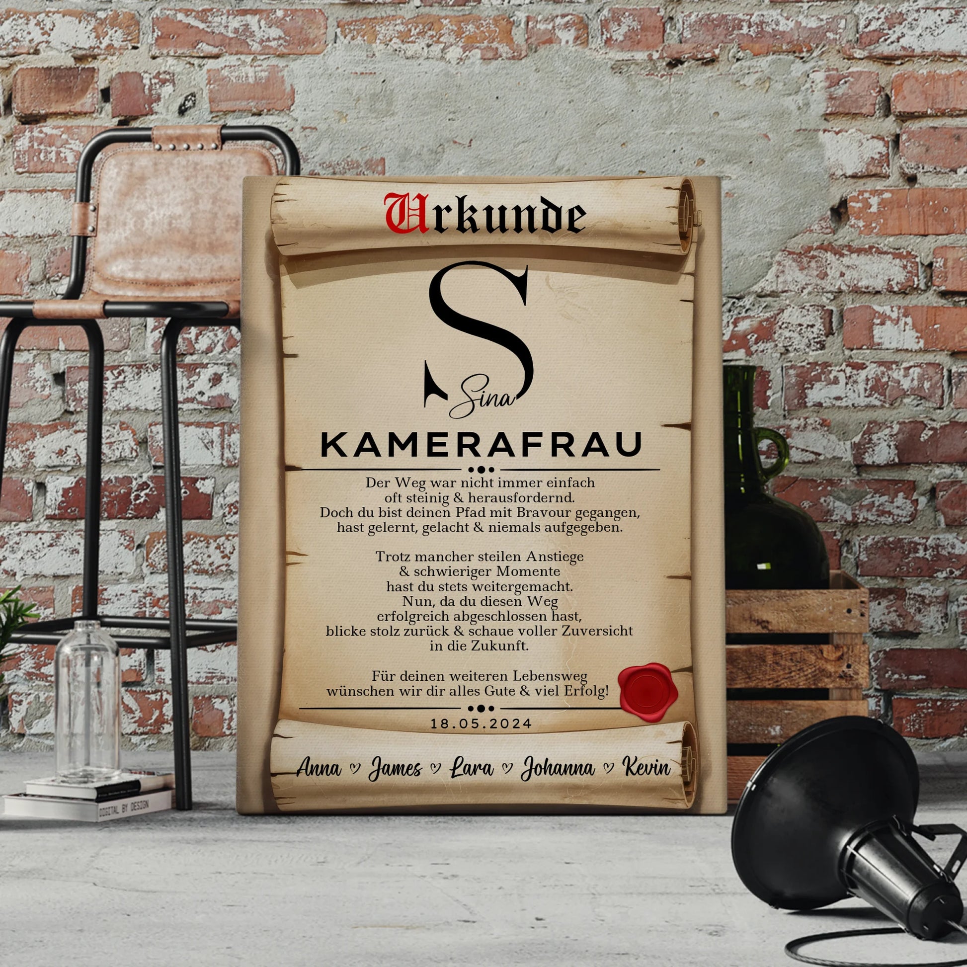 Geschenk Abschluss Ausbildung Kamerafrau Leinwand Urkunde 4
