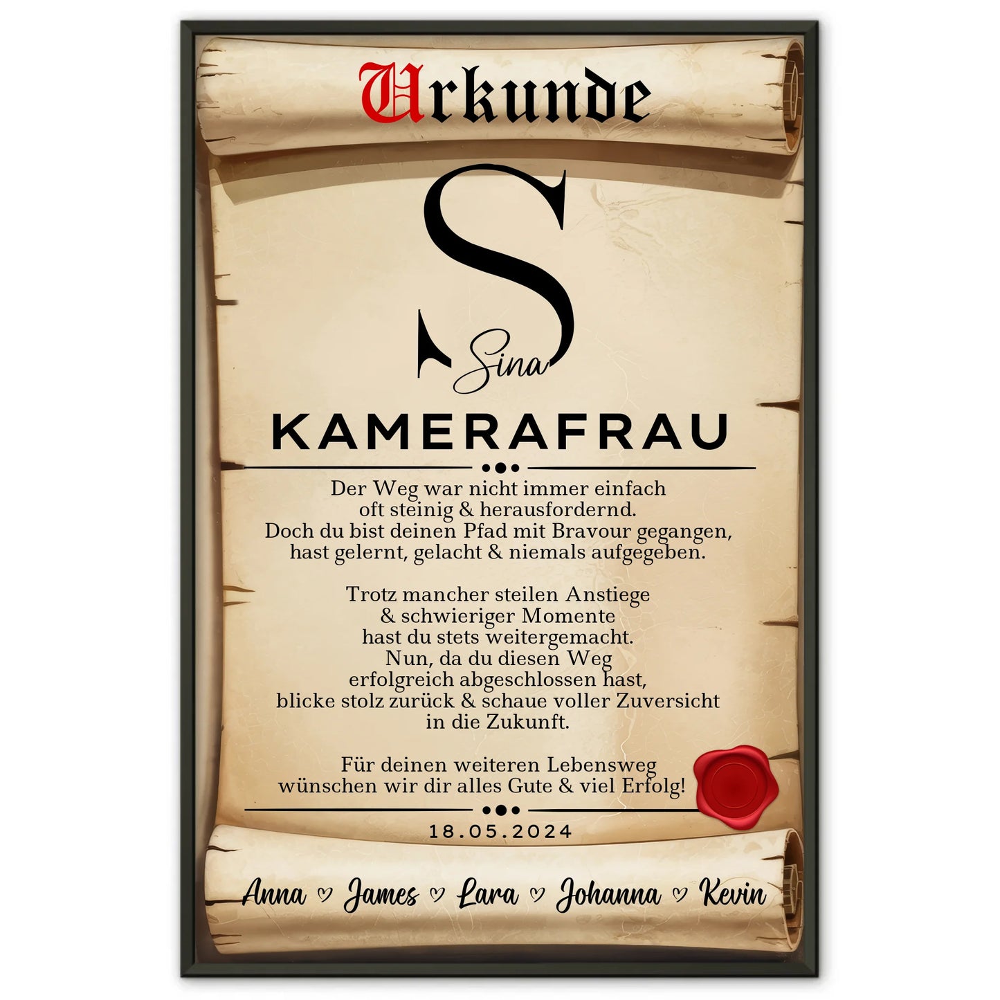 Geschenk Abschluss Ausbildung Kamerafrau Poster Urkunde