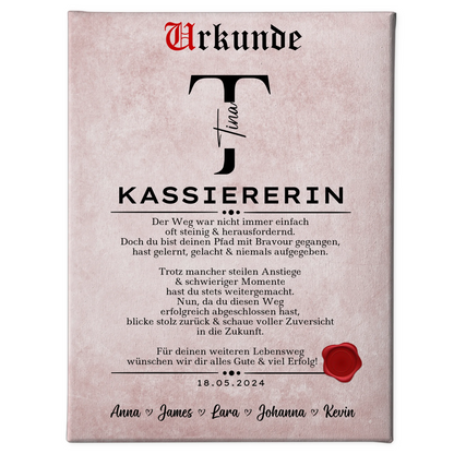 Ausbildungsabschluss Geschenk Kassiererin Leinwand Urkunde 1
